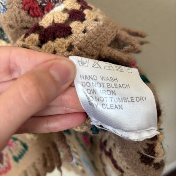 Boho Wool Blend Granny Square Colorful Crochet Poncho Sweater Top - Picture 11 of 11